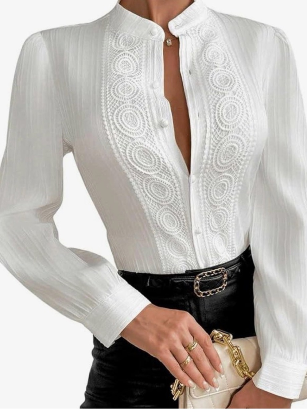 Elegant White Embroidered Button-Up Women's Top